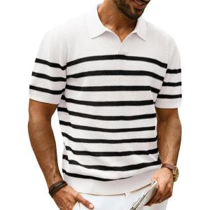 imagePJ PAUL JONES Mens Polo Shirt V Neck Striped Shirt Short Sleeve Casual ShirtsWhite