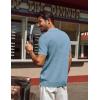 imagePJ PAUL JONES Knit Polo Shirts for Men Casual Short Sleeve Waffle Texture Polo Golf ShirtBlue