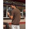 imagePJ PAUL JONES Knit Polo Shirts for Men Casual Short Sleeve Waffle Texture Polo Golf ShirtCoffee Green