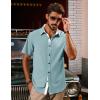 imagePJ PAUL JONES Mens Button Down Short Sleeve Shirts Casual WrinkleFree Dress Shirts Summer BeachBlue