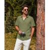 imagePJ PAUL JONES Mens Casual Button Down Shirt Short Sleeve Untucked Summer Shirts Fashion Textured Beach ShirtArmy Green