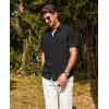 imagePJ PAUL JONES Mens Casual Button Down Shirt Short Sleeve Untucked Summer Shirts Fashion Textured Beach ShirtBlack
