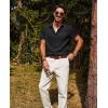 imagePJ PAUL JONES Mens Casual Button Down Shirt Short Sleeve Untucked Summer Shirts Fashion Textured Beach ShirtBlack