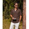 imagePJ PAUL JONES Mens Casual Button Down Shirt Short Sleeve Untucked Summer Shirts Fashion Textured Beach ShirtCoffee