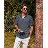 imagePJ PAUL JONES Mens Casual Button Down Shirt Short Sleeve Untucked Summer Shirts Fashion Textured Beach ShirtDark Gray