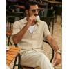 imagePJ PAUL JONES Mens Casual Button Down Shirt Short Sleeve Untucked Summer Shirts Fashion Textured Beach ShirtKhaki