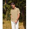 imagePJ PAUL JONES Mens Casual Button Down Shirt Short Sleeve Untucked Summer Shirts Fashion Textured Beach ShirtKhaki