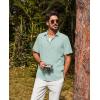imagePJ PAUL JONES Mens Casual Button Down Shirt Short Sleeve Untucked Summer Shirts Fashion Textured Beach ShirtLight Green