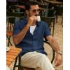 imagePJ PAUL JONES Mens Casual Button Down Shirt Short Sleeve Untucked Summer Shirts Fashion Textured Beach ShirtNavy Blue
