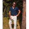 imagePJ PAUL JONES Mens Casual Button Down Shirt Short Sleeve Untucked Summer Shirts Fashion Textured Beach ShirtNavy Blue