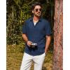 imagePJ PAUL JONES Mens Casual Button Down Shirt Short Sleeve Untucked Summer Shirts Fashion Textured Beach ShirtNavy Blue