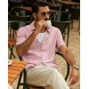 imagePJ PAUL JONES Mens Casual Button Down Shirt Short Sleeve Untucked Summer Shirts Fashion Textured Beach ShirtPink