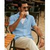 imagePJ PAUL JONES Mens Casual Button Down Shirt Short Sleeve Untucked Summer Shirts Fashion Textured Beach ShirtSky Blue