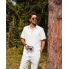 imagePJ PAUL JONES Mens Casual Button Down Shirt Short Sleeve Untucked Summer Shirts Fashion Textured Beach ShirtWhite