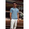 imagePJ PAUL JONES Mens Polo Shirts Short Sleeve Textured Knit Polo Shirt Ribbed Casual Golf ShirtsBlue