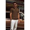 imagePJ PAUL JONES Mens Polo Shirts Short Sleeve Textured Knit Polo Shirt Ribbed Casual Golf ShirtsBrown