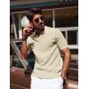 imagePJ PAUL JONES Mens Polo Shirts Short Sleeve VNeck Ribbed Polo Shirt Casual Breathable Knit PoloApricot