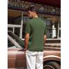 imagePJ PAUL JONES Mens Polo Shirts Short Sleeve VNeck Ribbed Polo Shirt Casual Breathable Knit PoloArmy Green