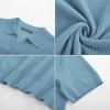 imagePJ PAUL JONES Mens Polo Shirts Short Sleeve VNeck Ribbed Polo Shirt Casual Breathable Knit PoloGrey Blue