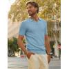imagePJ PAUL JONES Mens Polo Shirts Short Sleeve VNeck Ribbed Polo Shirt Casual Breathable Knit PoloLight Blue