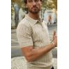 imagePJ PAUL JONES Mens Quarter Zip Polo Shirts Short Sleeve Textured Knit Polo T Shirt Business Casual Golf ShirtsApricot