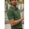 imagePJ PAUL JONES Mens Quarter Zip Polo Shirts Short Sleeve Textured Knit Polo T Shirt Business Casual Golf ShirtsArmy Green