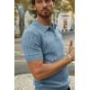 imagePJ PAUL JONES Mens Quarter Zip Polo Shirts Short Sleeve Textured Knit Polo T Shirt Business Casual Golf ShirtsBlue