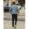imagePJ PAUL JONES Mens Quarter Zip Polo Shirts Short Sleeve Textured Knit Polo T Shirt Business Casual Golf ShirtsBlue
