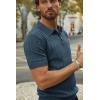 imagePJ PAUL JONES Mens Quarter Zip Polo Shirts Short Sleeve Textured Knit Polo T Shirt Business Casual Golf ShirtsBlue Gray