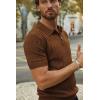 imagePJ PAUL JONES Mens Quarter Zip Polo Shirts Short Sleeve Textured Knit Polo T Shirt Business Casual Golf ShirtsCaramel