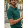 imagePJ PAUL JONES Mens Quarter Zip Polo Shirts Short Sleeve Textured Knit Polo T Shirt Business Casual Golf ShirtsGreen