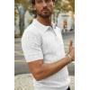 imagePJ PAUL JONES Mens Quarter Zip Polo Shirts Short Sleeve Textured Knit Polo T Shirt Business Casual Golf ShirtsWhite