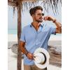 imagePJ PAUL JONES Mens Short Sleeve Button Down Shirts Casual Beach Summer Vacation ShirtsLight Denim Blue