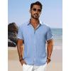 imagePJ PAUL JONES Mens Short Sleeve Button Down Shirts Casual Beach Summer Vacation ShirtsLight Denim Blue
