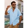 imagePJ PAUL JONES Mens Short Sleeve Button Down Shirts Untuckit Cuban Casual Shirt with Pocket for Summer BeachBlue