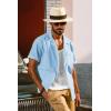 imagePJ PAUL JONES Mens Short Sleeve Button Down Shirts Untuckit Cuban Casual Shirt with Pocket for Summer BeachBlue