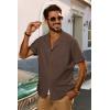 imagePJ PAUL JONES Mens Short Sleeve Button Down Shirts Untuckit Cuban Casual Shirt with Pocket for Summer BeachBrown