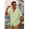imagePJ PAUL JONES Mens Short Sleeve Button Down Shirts Untuckit Cuban Casual Shirt with Pocket for Summer BeachLight Green