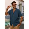 imagePJ PAUL JONES Mens Short Sleeve Button Down Shirts Untuckit Cuban Casual Shirt with Pocket for Summer BeachNavy Blue