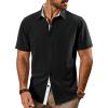 imagePJ PAUL JONES Mens Button Down Short Sleeve Shirts Casual WrinkleFree Dress Shirts Summer BeachBlack