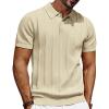 imagePJ PAUL JONES Mens Polo Shirts Short Sleeve Textured Knit Polo Shirt Ribbed Casual Golf ShirtsApricot