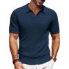 imagePJ PAUL JONES Mens Polo Shirts Short Sleeve VNeck Ribbed Polo Shirt Casual Breathable Knit PoloNavy Blue