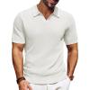 imagePJ PAUL JONES Mens Polo Shirts Short Sleeve VNeck Ribbed Polo Shirt Casual Breathable Knit PoloWhite