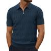 imagePJ PAUL JONES Mens Quarter Zip Polo Shirts Short Sleeve Textured Knit Polo T Shirt Business Casual Golf ShirtsNavy Blue