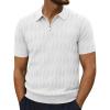imagePJ PAUL JONES Mens Quarter Zip Polo Shirts Short Sleeve Textured Knit Polo T Shirt Business Casual Golf ShirtsWhite