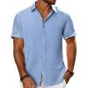 imagePJ PAUL JONES Mens Short Sleeve Button Down Shirts Casual Beach Summer Vacation ShirtsLight Denim Blue