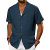 imagePJ PAUL JONES Mens Short Sleeve Button Down Shirts Untuckit Cuban Casual Shirt with Pocket for Summer BeachNavy Blue