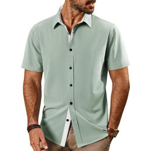 imagePJ PAUL JONES Mens Button Down Short Sleeve Shirts Casual WrinkleFree Dress Shirts Summer BeachGreen