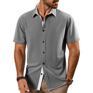 imagePJ PAUL JONES Mens Button Down Short Sleeve Shirts Casual WrinkleFree Dress Shirts Summer BeachGrey