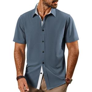 imagePJ PAUL JONES Mens Button Down Short Sleeve Shirts Casual WrinkleFree Dress Shirts Summer BeachPurple Blue